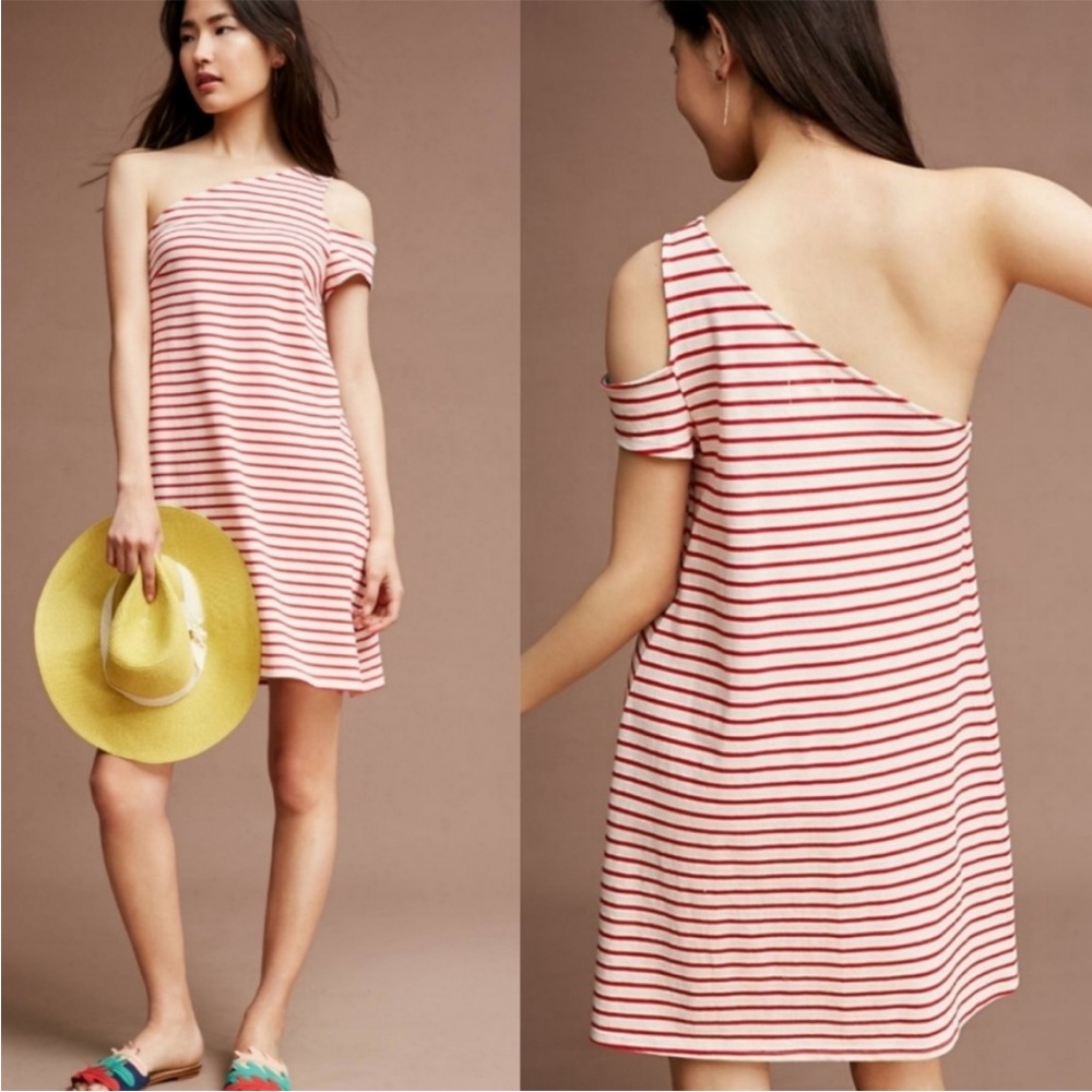 Anthro Maeve Marketa Striped One Shoulder Dress Size Large